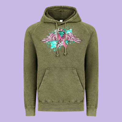 Cancer Ribbon With Angel Wings Vintage Hoodie Designed By Cowgirlartshop