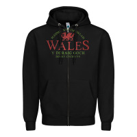 Black Rugby Welsh Gift Red Dragon Flag of Wales Zipper Hoodie - trangStudio