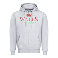Heather Grey Rugby Welsh Gift Red Dragon Flag of Wales Zipper Hoodie - trangStudio
