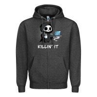 Charcoal Heather killin' it shirt funny grim reaper halloween sarcasm Zipper Hoodie - trangStudio