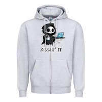 Heather Grey killin' it shirt funny grim reaper halloween sarcasm Zipper Hoodie - trangStudio