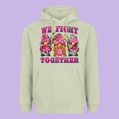 We Fight Together Breast Cancer Gnome Heavyweight Hoodie Designed By Barkaloodesign