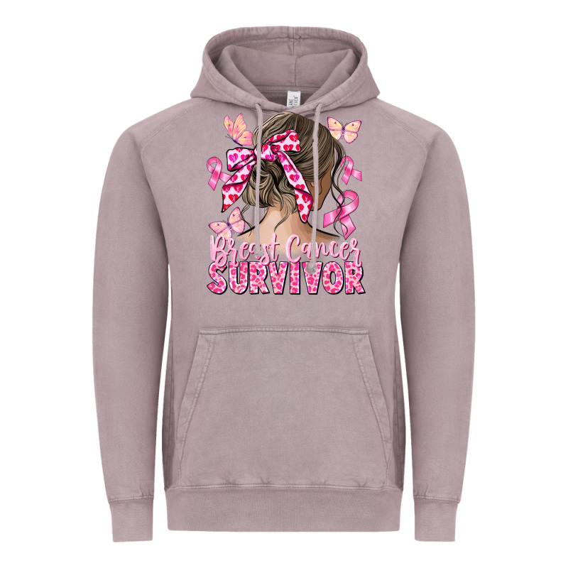Breast Cancer Survivor Messy Bun Vintage Hoodie by CowGirlArtShop | Teevron