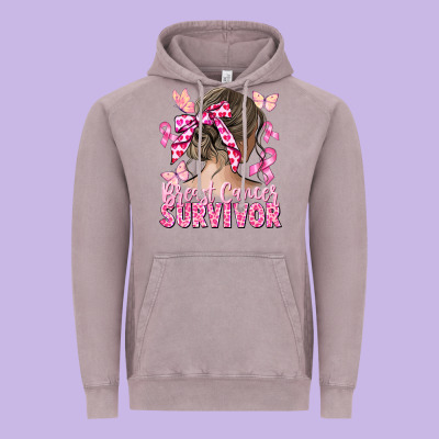 Breast Cancer Survivor Messy Bun Vintage Hoodie Designed By Cowgirlartshop