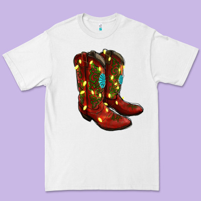 Western Christmas Boots Premium Tee Designed By Ranaportraitstore