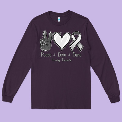 Peace Love Cure Lung Cancer Long Sleeve Tee Designed By Jasminsmagicworld