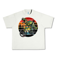 Pistachio t rex dinosaur riding bicycle with retro forest sunset Urban Heavy Tee - RanaPortraitStore