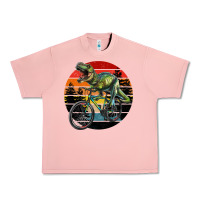 Salmon t rex dinosaur riding bicycle with retro forest sunset Urban Heavy Tee - RanaPortraitStore