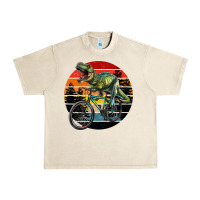Sandshell t rex dinosaur riding bicycle with retro forest sunset Urban Heavy Tee - RanaPortraitStore