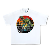 White t rex dinosaur riding bicycle with retro forest sunset Urban Heavy Tee - RanaPortraitStore
