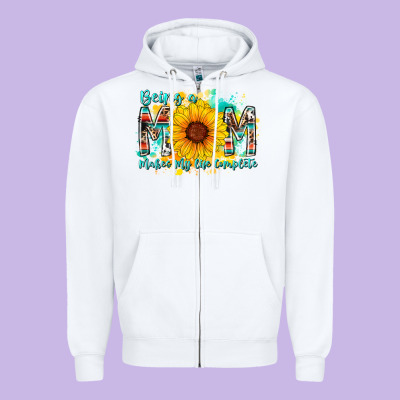 Being A Mom Makes My Life Complete Zipper Hoodie Designed By Racoondesign