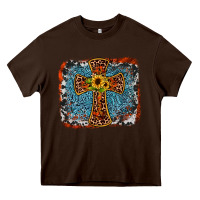 Chocolate Brown western cross Heavy Core Tee - JahusDesignShop