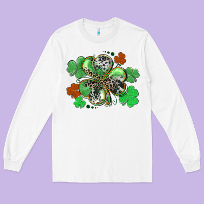 St. Patrick's Day Shamrock Leopard And Cowhide Long Sleeve Tee Designed By Cowgirlartshop