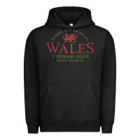 Pigment Black Rugby Welsh Gift Red Dragon Flag of Wales Urban Hoodie - trangStudio