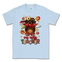 Dusty Blue one merry teacher afro messy bun Classic Tee - texasbilliewilder