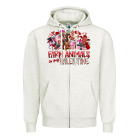 Oatmeal Heather farm animals is my valentine Zipper Hoodie - RacoonDesign