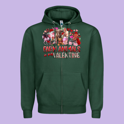 Farm Animals Is My Valentine Zipper Hoodie Designed By Racoondesign