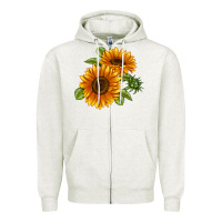 Oatmeal Heather Soraya Sunflower Zipper Hoodie - LillyAllenDesigns