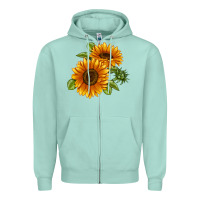 Seafoam Soraya Sunflower Zipper Hoodie - LillyAllenDesigns