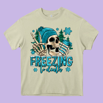 Freezing To Death Winter Skull Heavy Core Tee Designed By Jasminsmagicworld