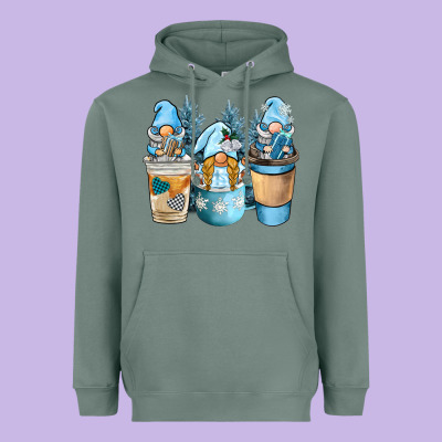 Winter Coffee Gnome Heavyweight Hoodie Designed By Barkaloodesign