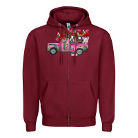 Burgundy farm animals valentine truck Zipper Hoodie - RacoonDesign