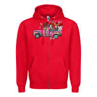 Red farm animals valentine truck Zipper Hoodie - RacoonDesign