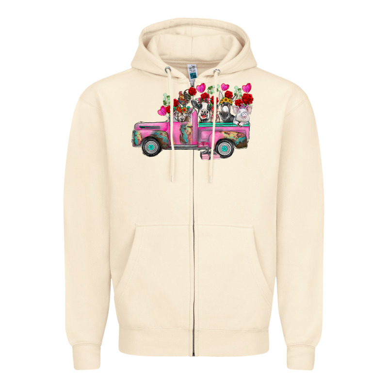 Farm Animals Valentine Truck Zipper Hoodie by RacoonDesign | Teevron