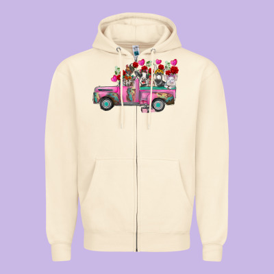 Farm Animals Valentine Truck Zipper Hoodie Designed By Racoondesign