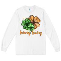 White Feeling lucky with clover Long Sleeve Tee - HowdyJamesFarm