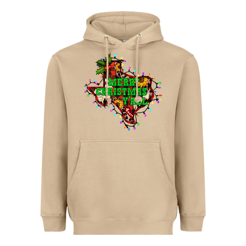 Merry Christmas Y'all Texas Map Heavyweight Hoodie by BarkalooDesign | Teevron