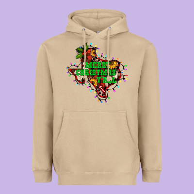 Merry Christmas Y'all Texas Map Heavyweight Hoodie Designed By Barkaloodesign