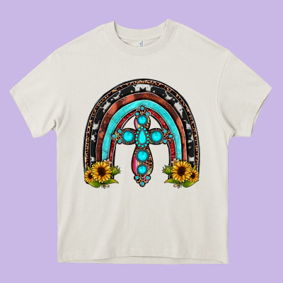 Cross Rainbow Heavy Core Tee Designed By Jahusdesignshop