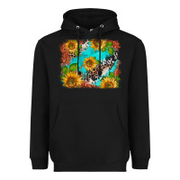 Black western sunflowers turquoise cowhide  tooled leather Heavyweight Hoodie - BarkalooDesign