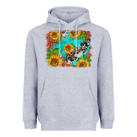 Heather Grey western sunflowers turquoise cowhide  tooled leather Heavyweight Hoodie - BarkalooDesign