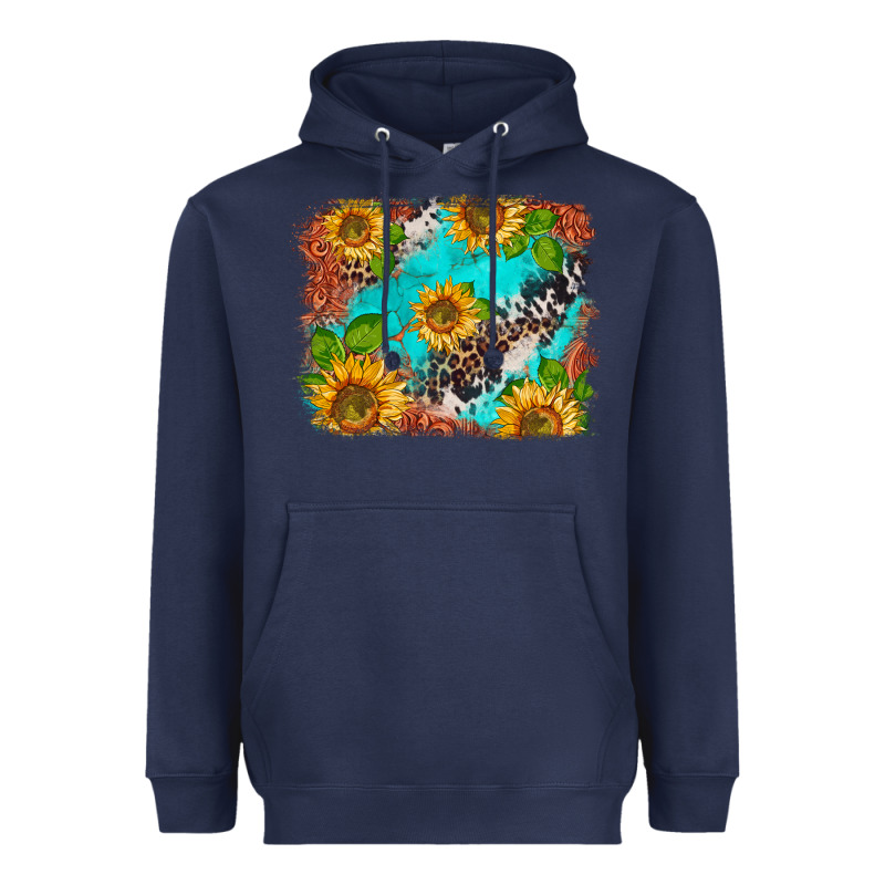 Western Sunflowers Turquoise Cowhide  Tooled Leather Heavyweight Hoodie by BarkalooDesign | Teevron