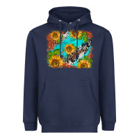 Navy western sunflowers turquoise cowhide  tooled leather Heavyweight Hoodie - BarkalooDesign