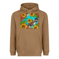 Toasted Coconut western sunflowers turquoise cowhide  tooled leather Heavyweight Hoodie - BarkalooDesign