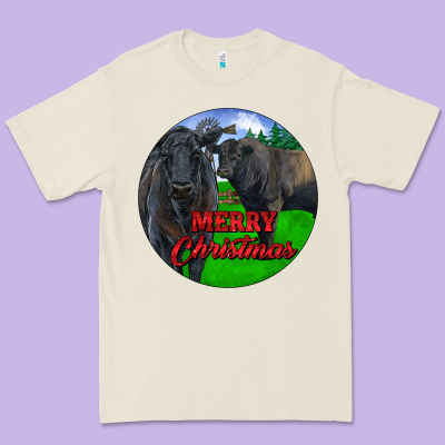 Black Angus Cattle And Bull Merry Christmas Premium Tee Designed By Ranaportraitstore