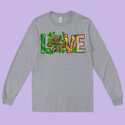 St. Patrick's Love Luck With Clover Long Sleeve Tee Designed By Howdyjamesfarm