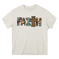 Cream faith cross Heavy Core Tee - JahusDesignShop