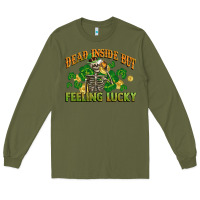 Army Green Dead inside but feeling lucky St. Patrick's Day Long Sleeve Tee - CowGirlArtShop