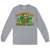 Heather Grey Dead inside but feeling lucky St. Patrick's Day Long Sleeve Tee - CowGirlArtShop