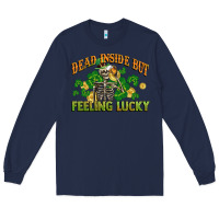 Navy Dead inside but feeling lucky St. Patrick's Day Long Sleeve Tee - CowGirlArtShop