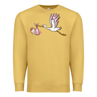 Antique Gold stork with baby girl Premium Sweatshirt - BarkalooDesign