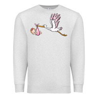 Oatmeal Heather stork with baby girl Premium Sweatshirt - BarkalooDesign