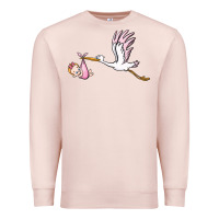 Pale Pink stork with baby girl Premium Sweatshirt - BarkalooDesign