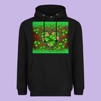 St.patricks Heart Shamrocks Glitter Heavyweight Hoodie Designed By Barkaloodesign