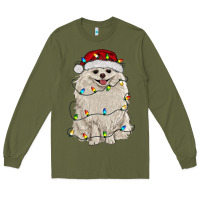 Army Green white pomeranian with christmas lights Long Sleeve Tee - RanaPortraitStore