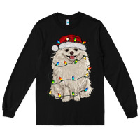 Black white pomeranian with christmas lights Long Sleeve Tee - RanaPortraitStore